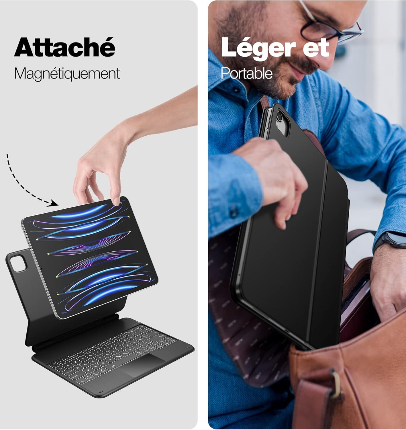 Image showing magnetic attachment and portability of the keyboard case