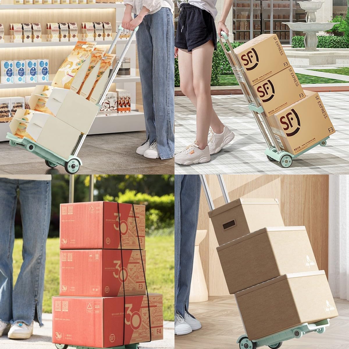 Diable pliable, diable en aluminium, 60 kg, robuste à 4 roues, chariot utilitaire compact et léger pour bagages, déménagement et utilisation au bureau – Chariot portable pliable