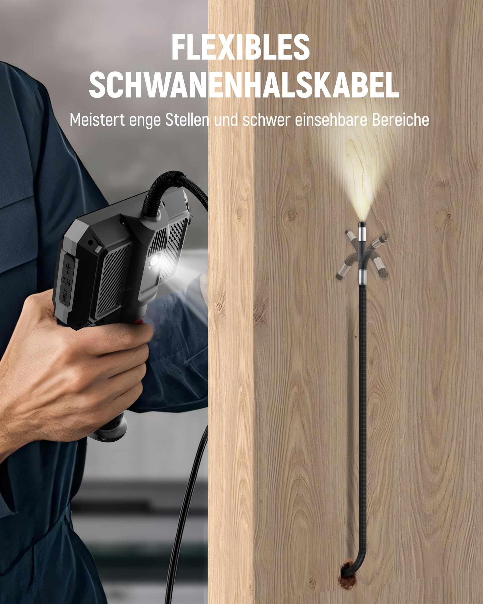 KAIWEETS Endoskopkamera mit Licht, 2-Wege artikulierte 210° Sonde (6,5 mm) mit Scrollradsteuerung, 1080P IPS-Display, 1,6 m halbstarres Kabel, IP67 wasserdicht, für Auto, Heizung, Sanitär & Industrie