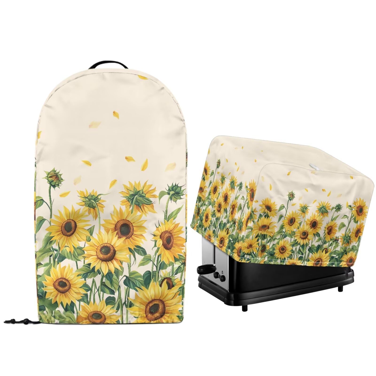Sunflower Blossom 2 Pcs Kitchen Appliance Dust Cover for Countertop Stand Mixer Blender and Toaster Maker Oven Quilted Protector Cover with Drawstring Hem