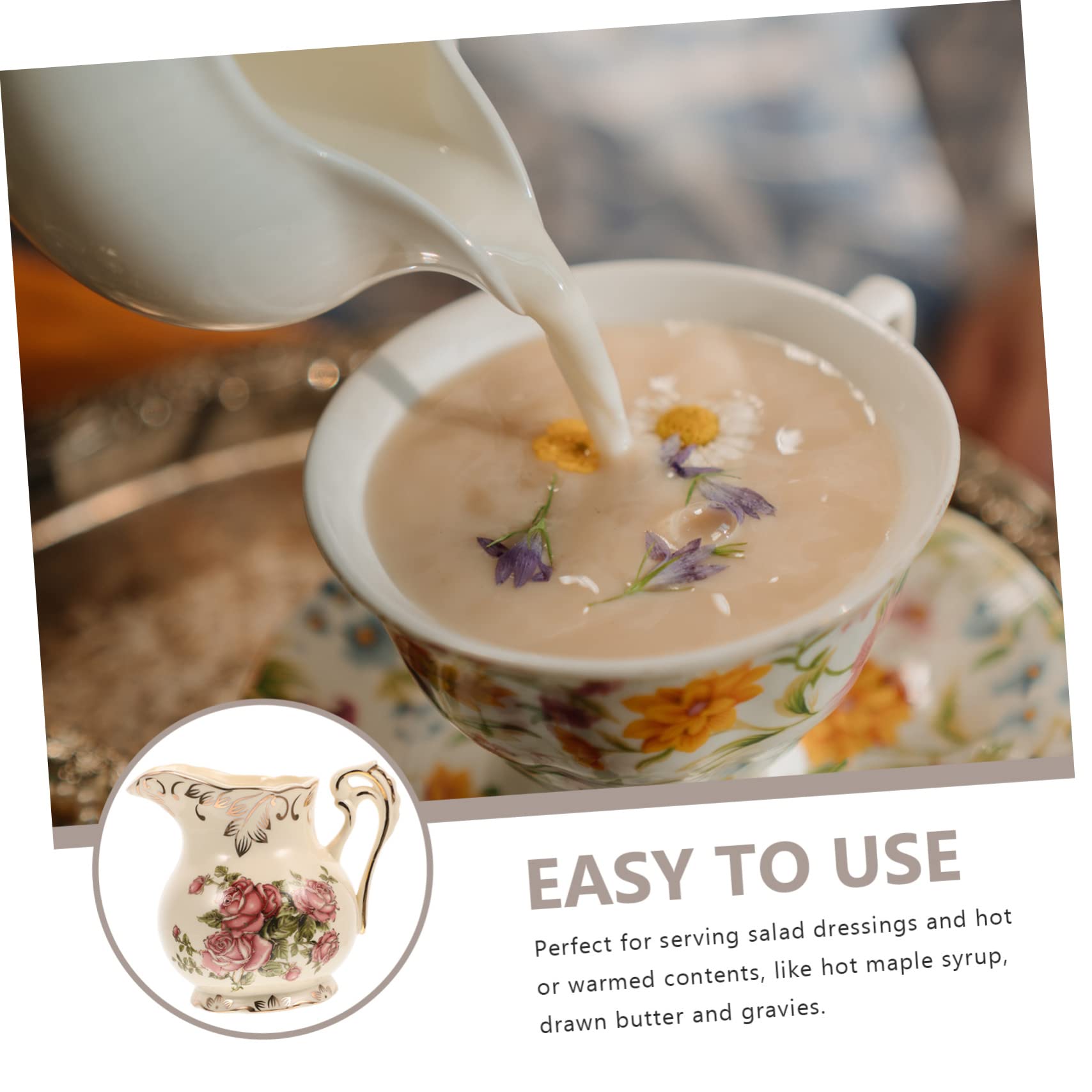 Sahnekännchen zum Servieren von Milch und Sirup im Europäischen Stil Keramik 250ml Praktischer Keramikkrug mit Goldfarbenem Druck für Kaffee und Tee