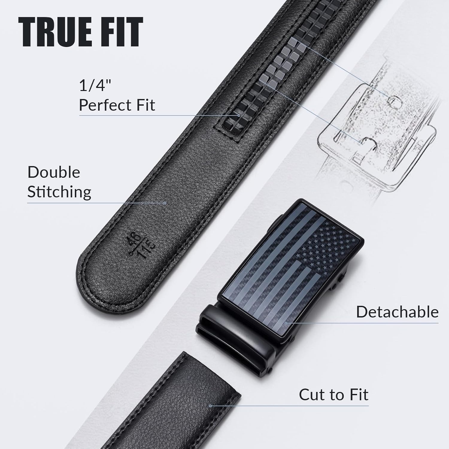 SANSTHS Ratchet Belts for Men 2 Pack, Mens Belts Leather for Dress with Adjustable Slide Buckle, Gift for Him 1 3/8" - Image 3