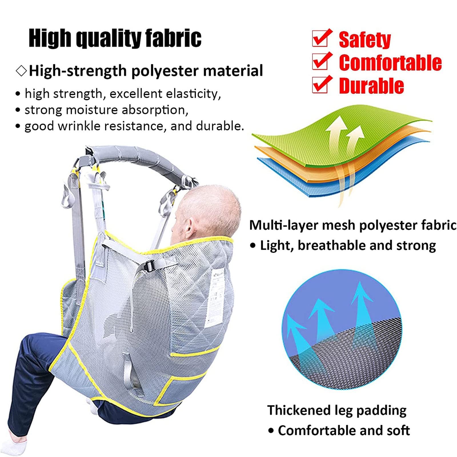 BITWIT Arnes Grua Traslado Enfermos Personas Mayores, Cinturón de Transferencia Paciente Cuerpo Complet, Transferencia de la Cama a la Silla de Ducha y al Inodoro, Carga-230kg (Size : L)