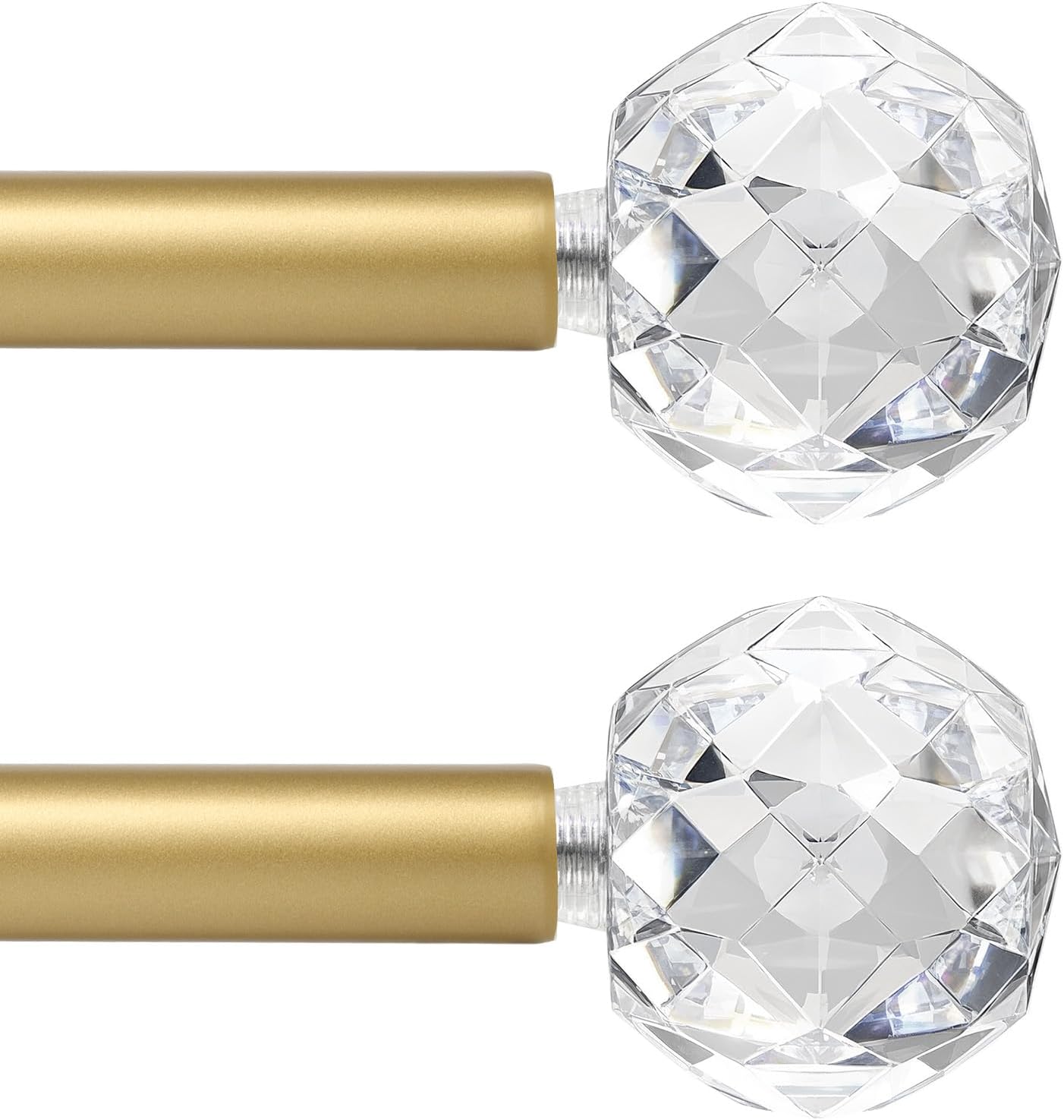 KNOBWELL Curtain Rods for Windows, 3/4inch Gold Curtain Rod with Decorative Acrylic Finials, 22-48inch, 22lb Weight Capacity, 2 pack Rods