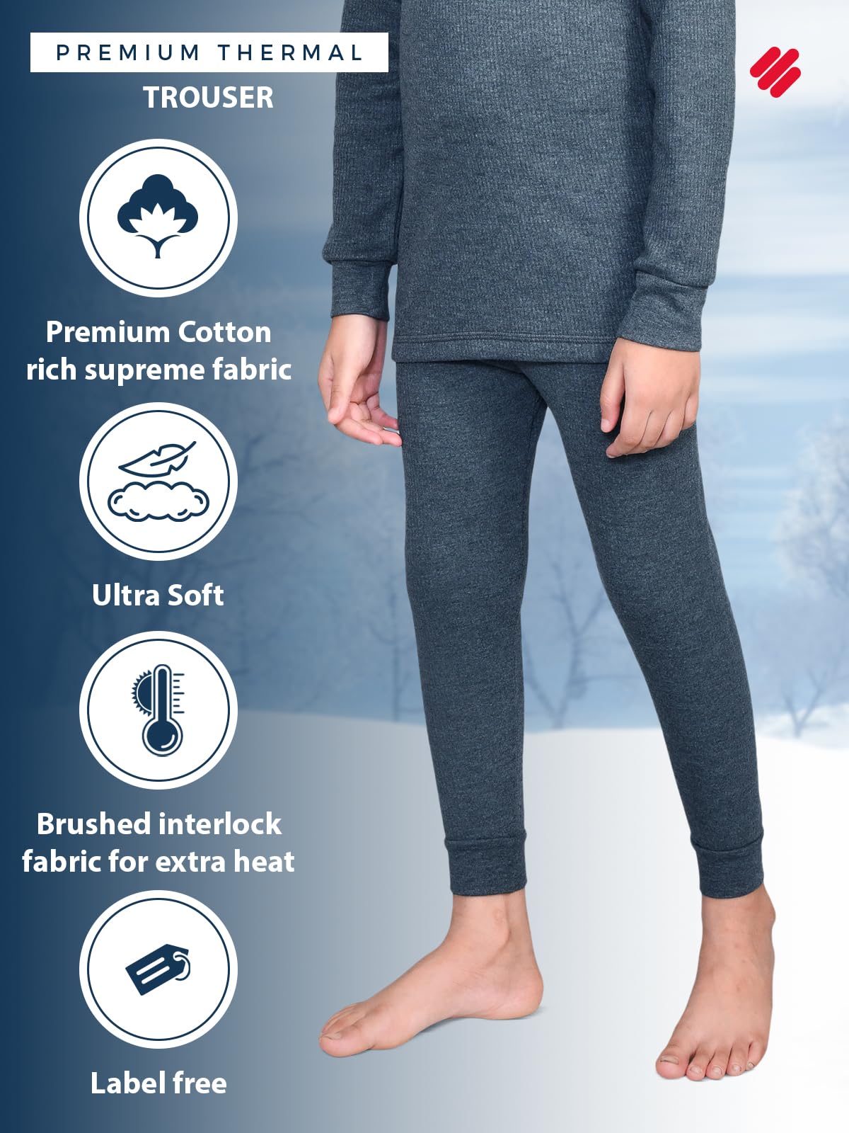 ONN Solid Black Melange Premium Thermal Lowers/Bottoms for Kids Boys (5-6Y) - Image 7 thumbnail