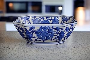 Blue and White Octagon Serving Bowl