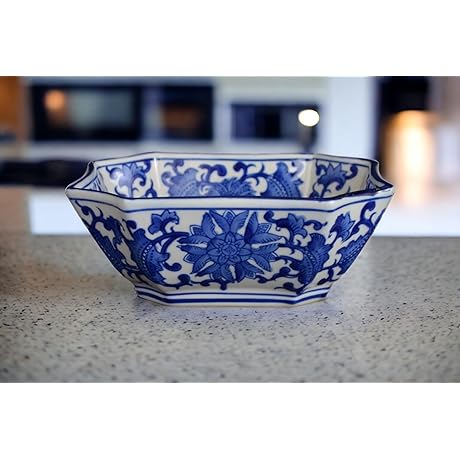 Blue and White Octagon Serving Bowl