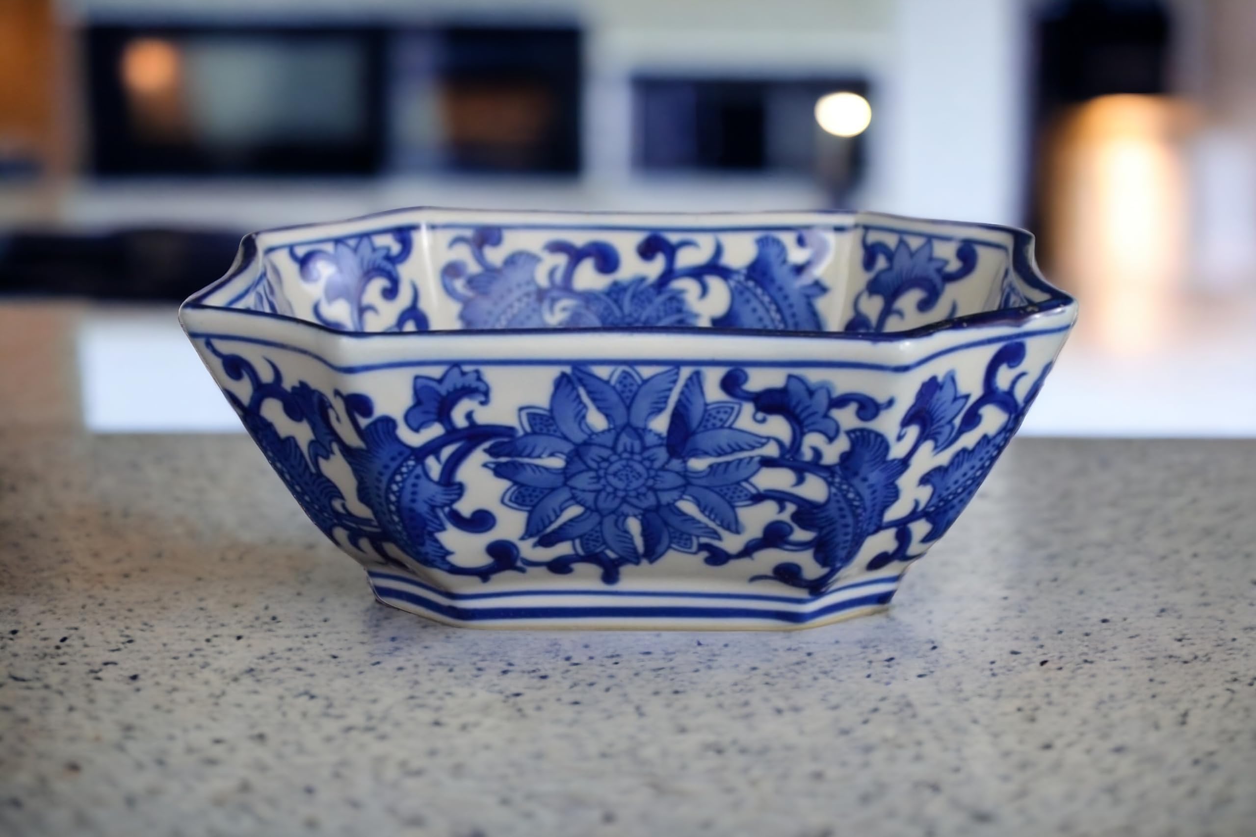 Blue and White Long Octagon Serving Bowls, Salad Bowls, Fruit Bowls (7")