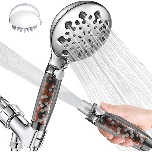 Filtered Shower Head for Hard Water Handheld,9 Spray Modes+Jet Flush High Pressure Filtered Detachable Showerhead,Water Softener Showerheads with 60"Long Hose,Adjustable Holder,Water Flow Restricter