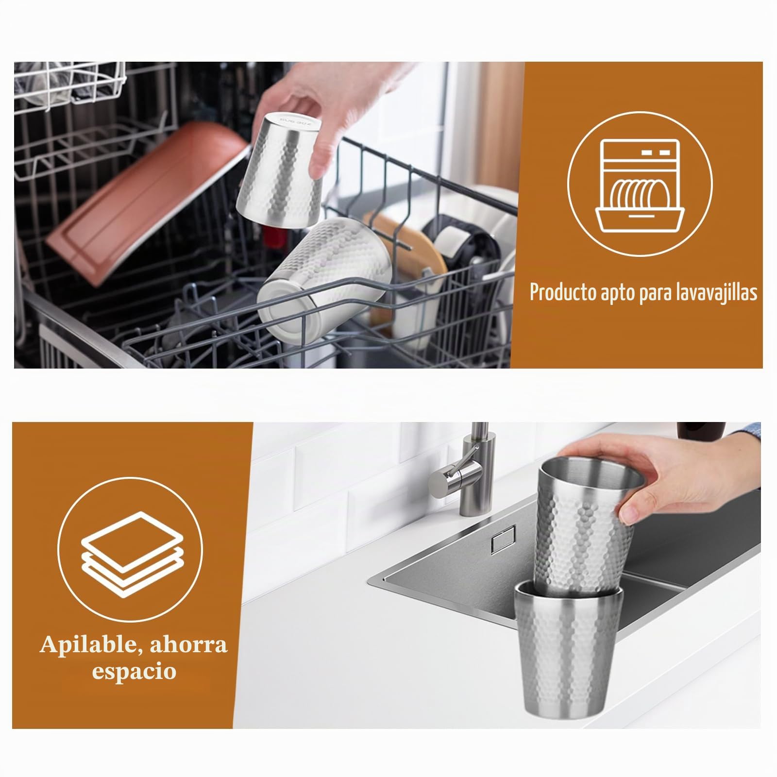 2 Piezas Vasos Acero Inoxidable 260 ml, Tazas de Metal Reutilizables, Taza Camping de Metal de Pulido Martillado, Apilable y Reutilizable Para Caminatas, Campamentos y Festivales De Fiesta