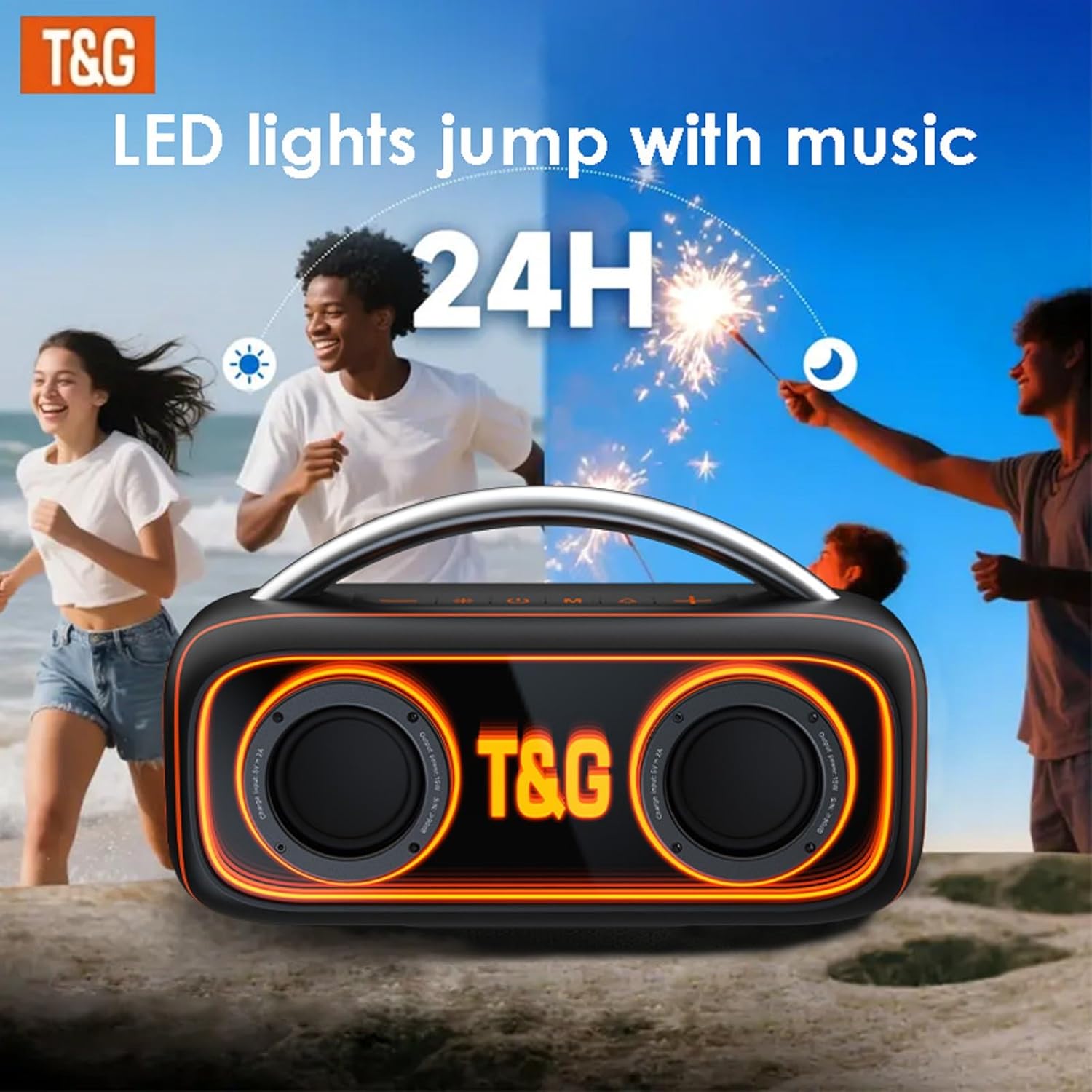 T&G Portable Bluetooth Speaker, 30W Loud Outdoor Wireless Speaker with Deep Bass, IPX5 Waterproof, 24H Playtime, RGB Lightshow, TWS, Bluetooth 5.3 for Party, Home, Travel, Gift
