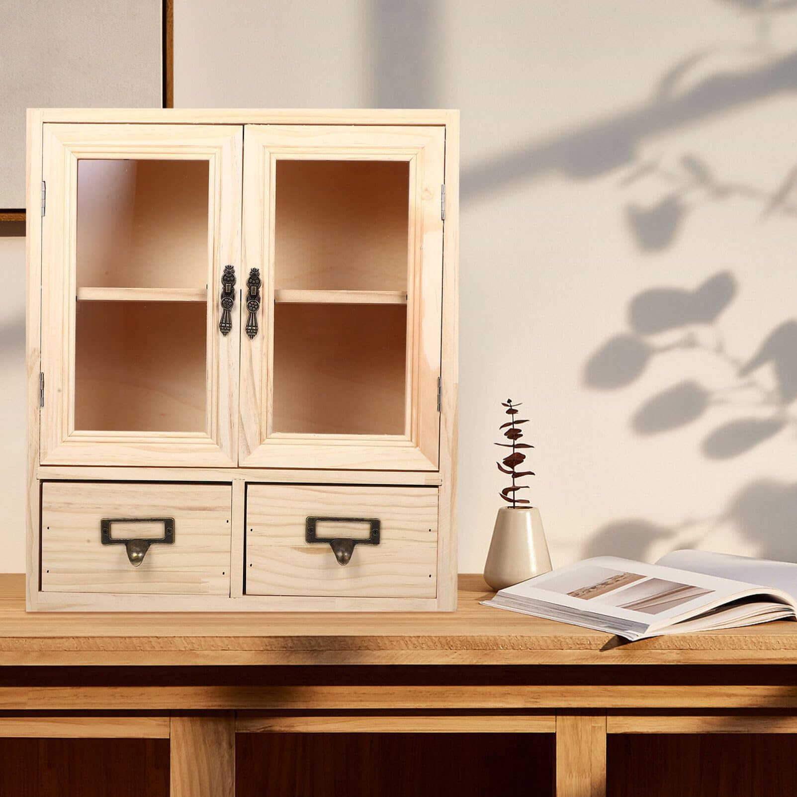 Luxshiny Gabinete de Almacenamiento de Escritorio de Madera Gabinete de Almacenamiento de Encimera de Madera Pequeño de Campo Organizador de Escritorio de Gabinete de Almacenamiento
