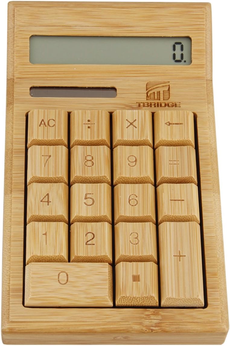 Tbridge Handmade Natural Bamboo Wooden Solar Calculator