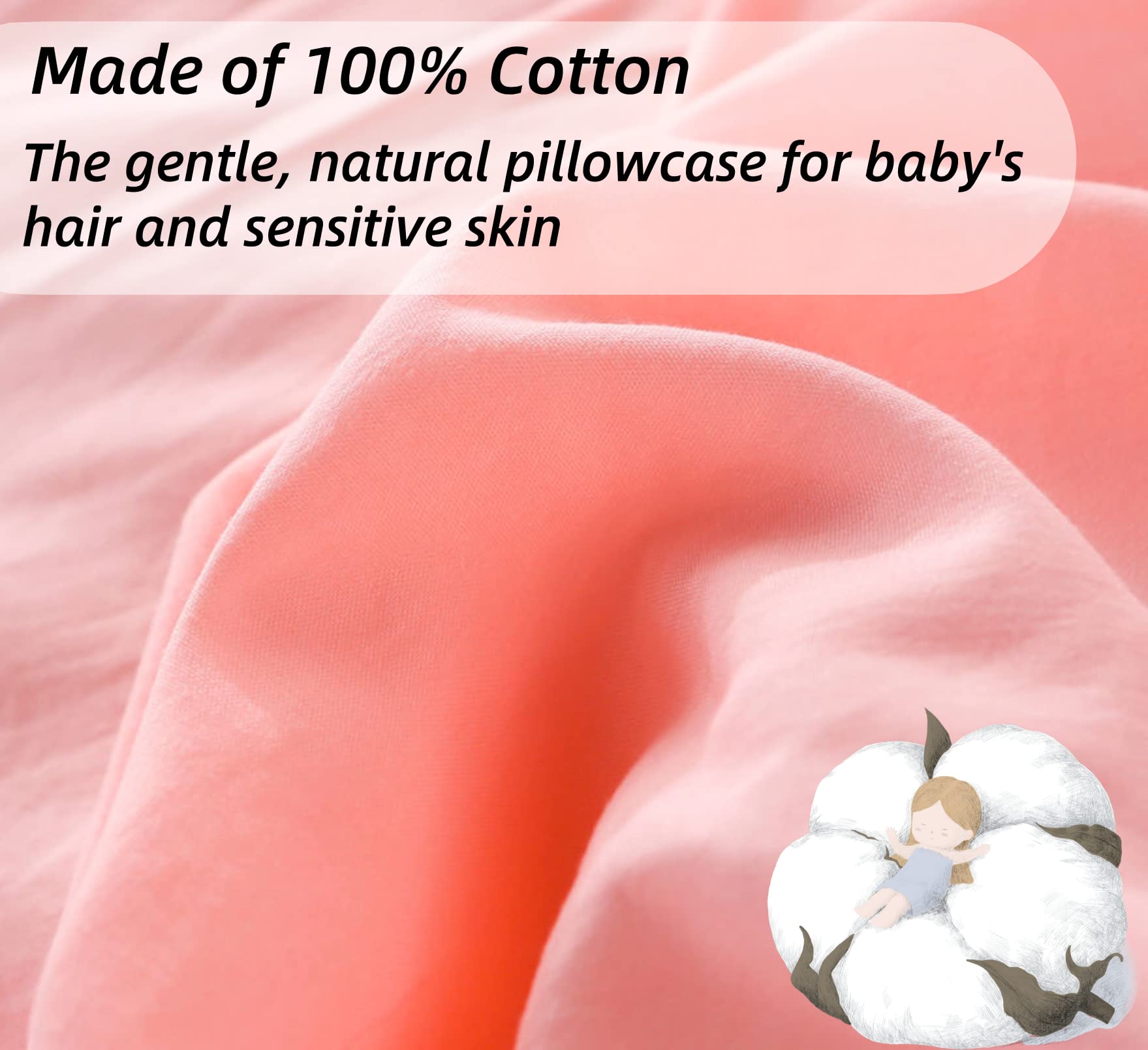 Baby Amabc Children's Cushion Cover 40x60 cm Set 100% Pure Cotton, Decorative Pink Perfect for a Pillow Cot Girls - Image 3