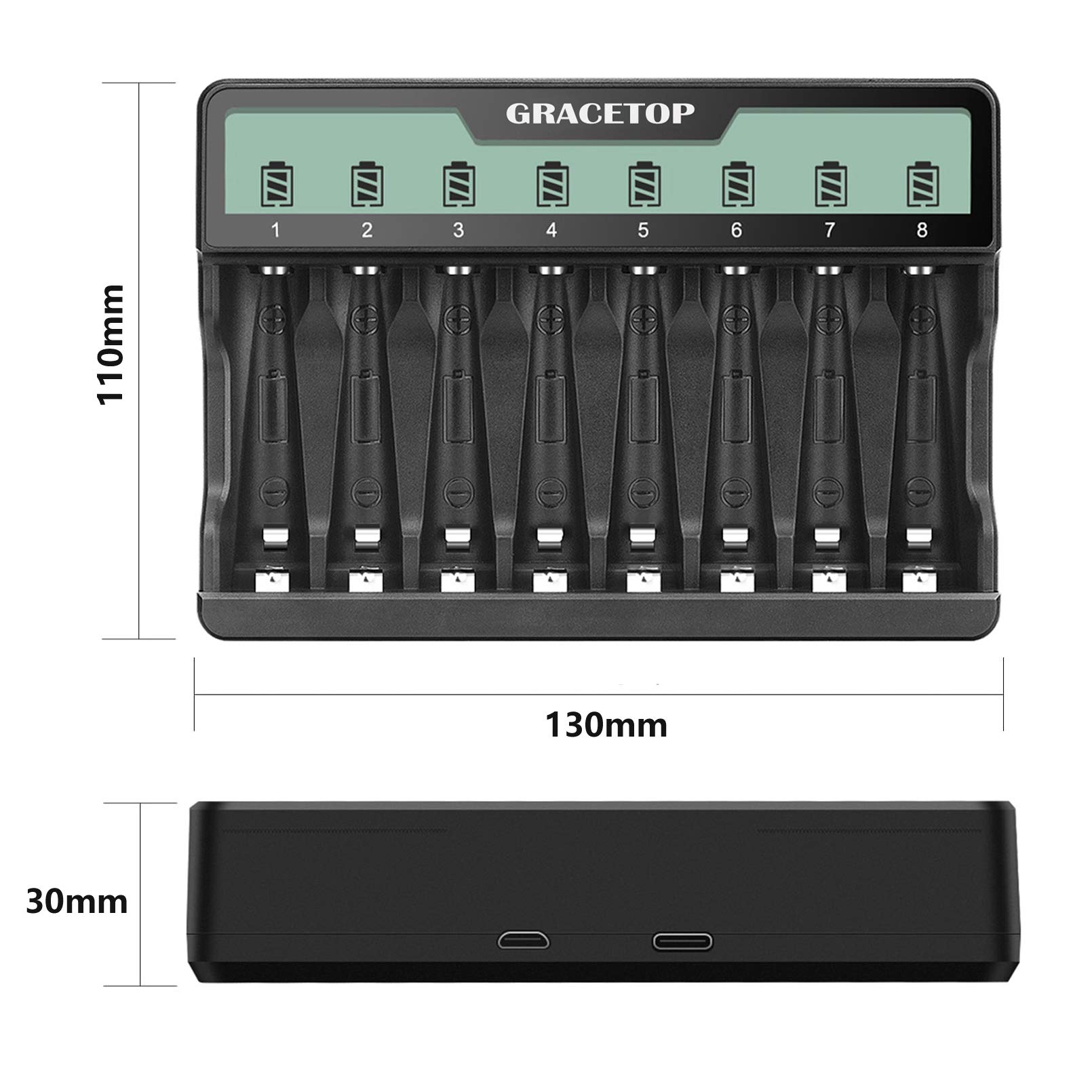 Caricabatterie LCD Con Slot Multipli 8 Slot AA AAA C D Nickel LCD Caricabatterie LCD Con Slot Multipli 8 Slot AA AAA C D Nickel LCD