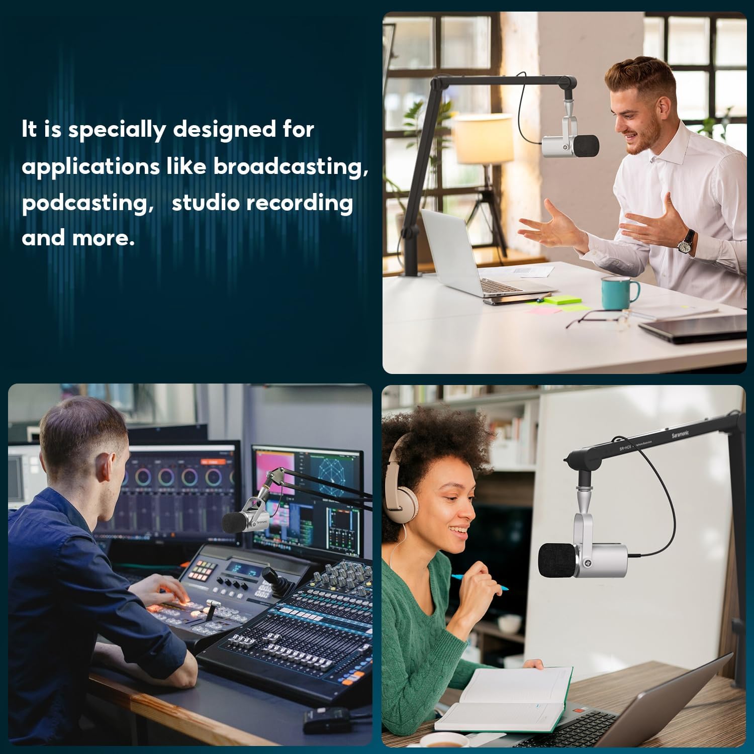 Saramonic SR-BV3 Large Diaphragm Dynamic Broadcast & Podcast Mic w/XLR or USB Output, Touch Control, Headphone Out, Low Cut, High-Freq Boost & Windscreen