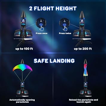 Rceico Rocket Launcher for Kids with Launch Set Up to 200 Ft Air Model Rocket Toy with Parachute, Space Ship Outdoor Toys for Ages 8-13 Boy Birthday Gift Birthday Gift for Kids