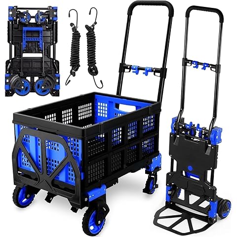 2-in-1Hand Truck Dolly Foldable with Folding Basket, 330LB Folding Hand Truck Heavy...