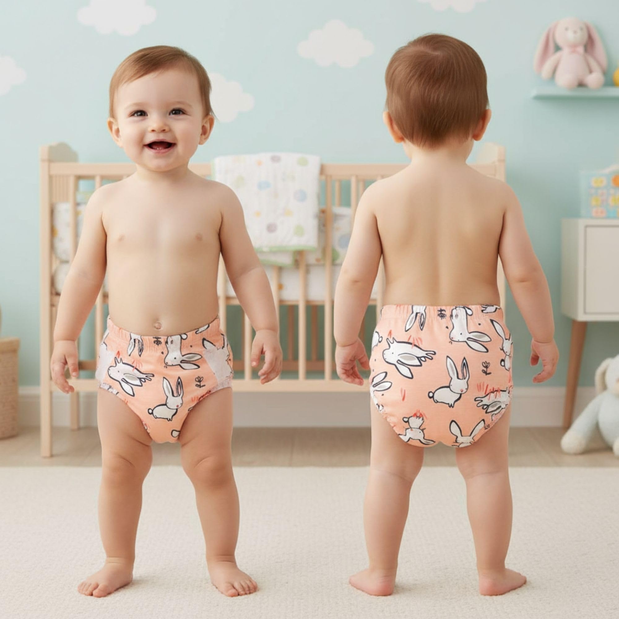 BEMBIKA Potty Training Pant for Babies Cotton Reusable Leakproof Padded Underwear for Kids Ideal for Diaper-Free Time & Mess-Free Potty Training - (Bunny - 18M to 24M-L)