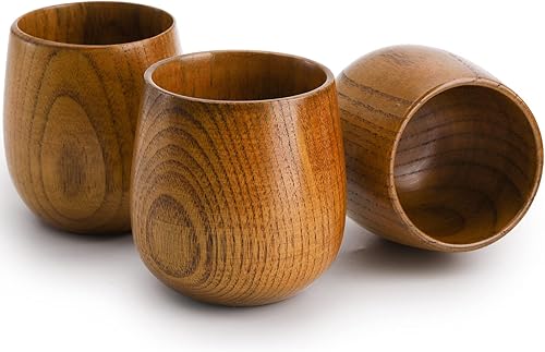 Miniatura 3 de Hiceeden Paquete de 6 tazas de té de madera, tazas de té japonés de 5 onzas, hechas a mano, taza de agua de madera natural para beber, vino, leche,