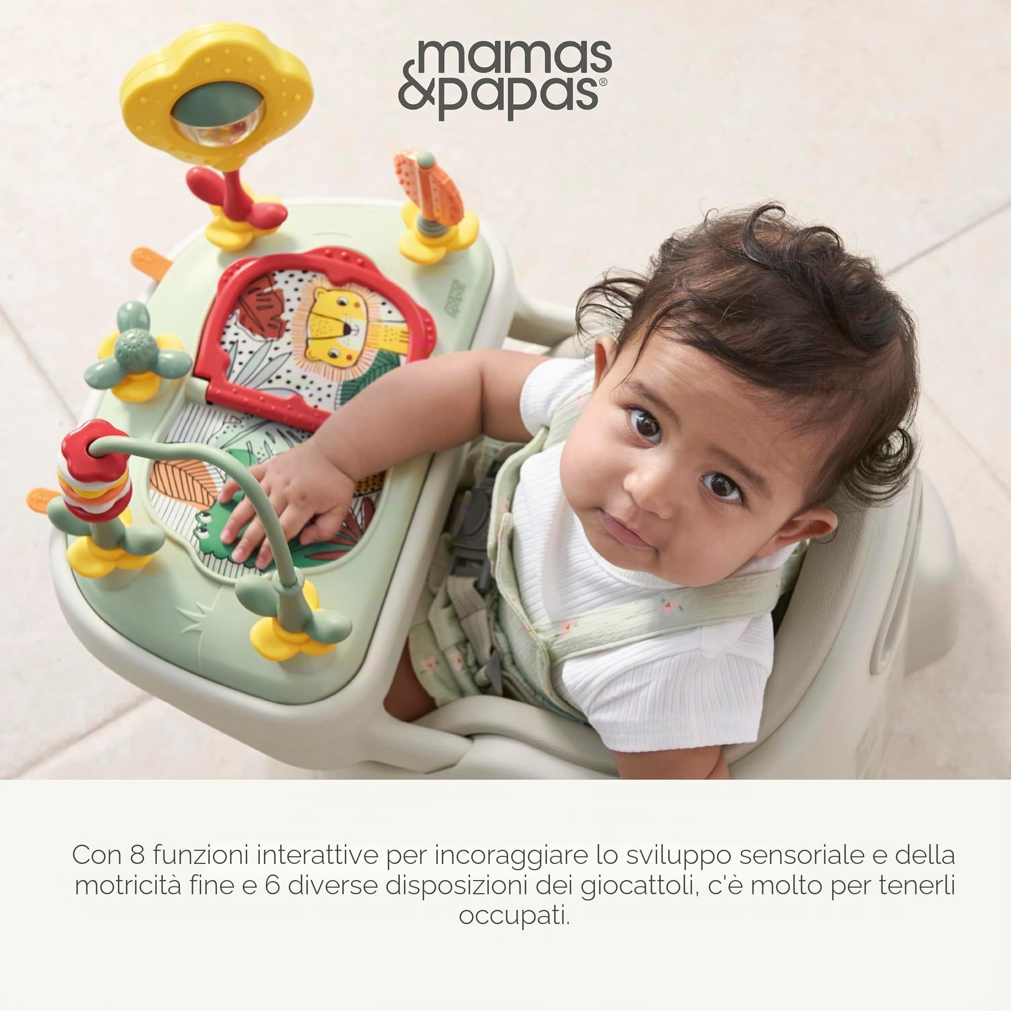 Mamas & Papas Baby Bug seggiolino pappa, vassoio staccabile, imbracatura, seduta regolabile e piedini antiscivolo, Pebble Grey