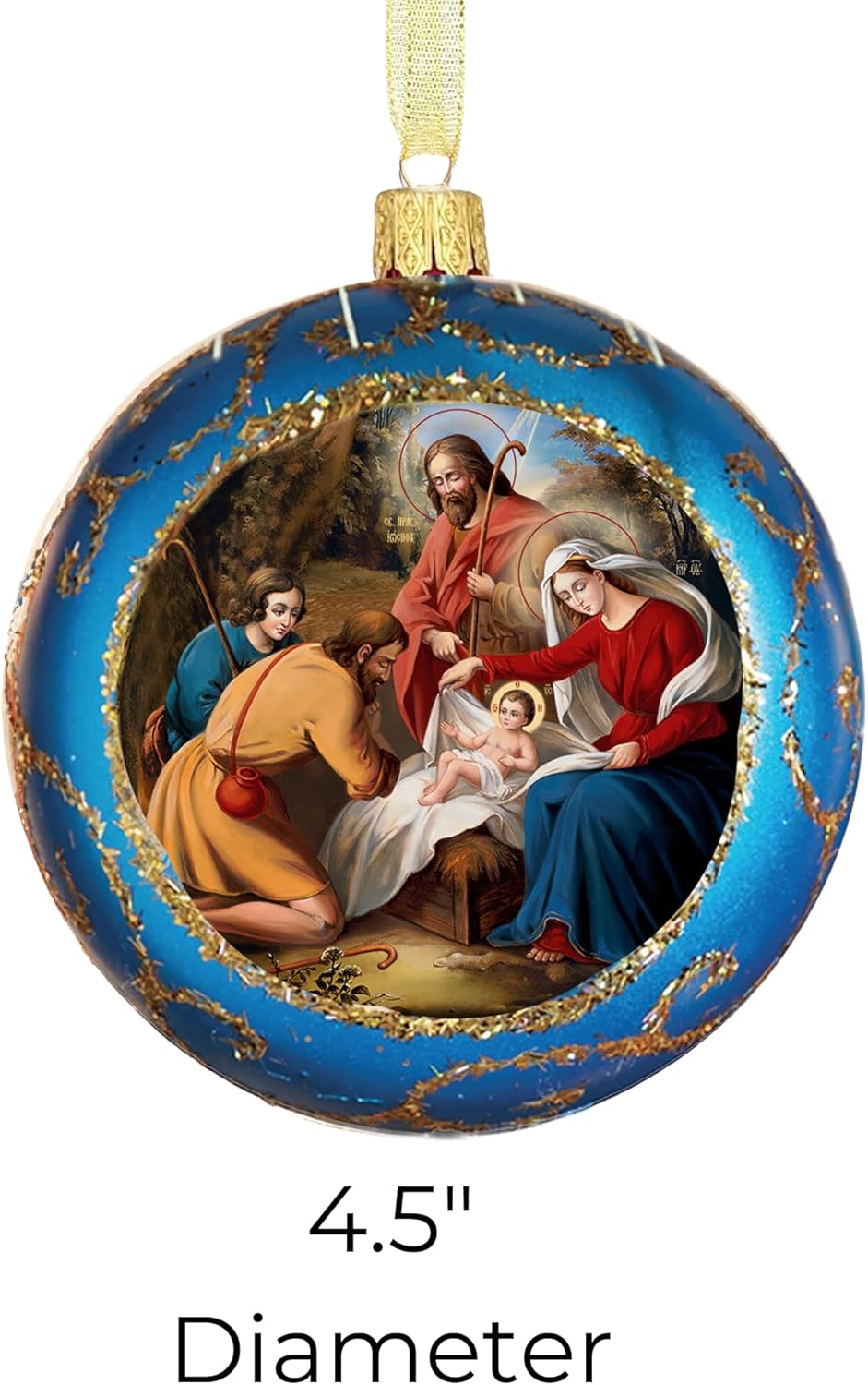 Needzo Blue Nativity of Christ Jesus Religious Christmas Tree Ornament - 4.5 Inch - Image 4