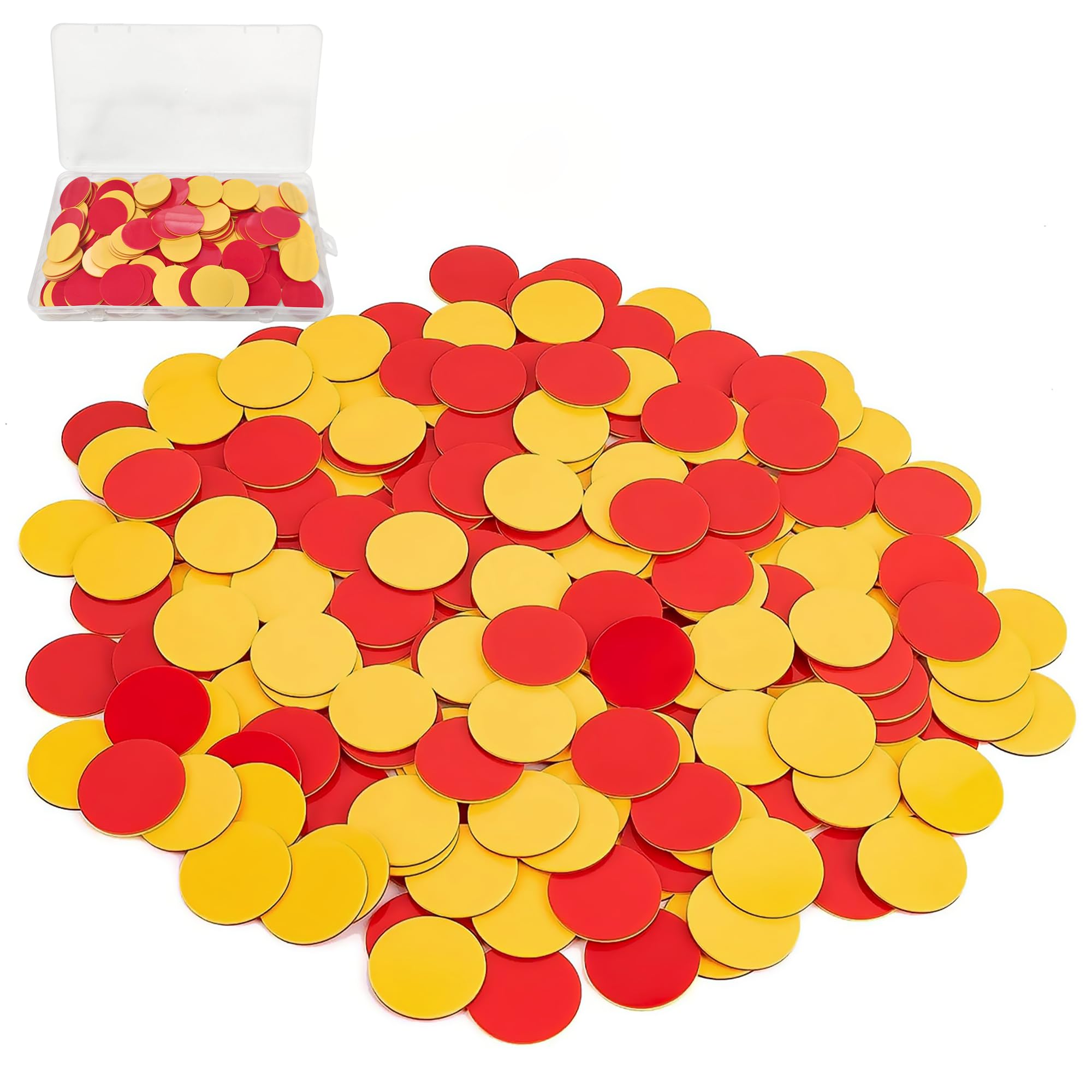 300pcs Two Colours Plastic Counters with Box, Double Sided Counter for Maths Sessions Counting Games Bingo Activities and Place Value Tasks Great Counters for Maths Support to Kids, Red and Yellow