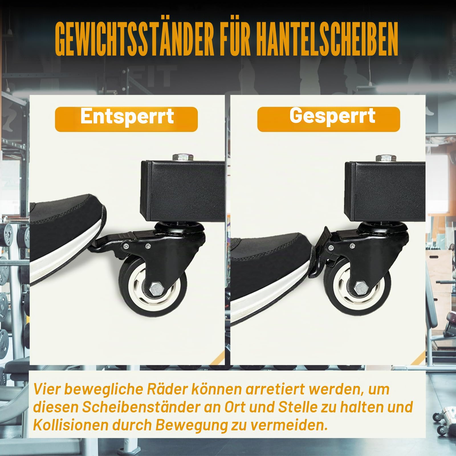 Verbessertes bewegliches olympisches Hantelscheibengestell mit Rad für 5,1 cm Stoßstangenplatten, Gewichtsaufbewahrung, Krafttraining, vertikaler Hantelbaumhalter, Ständer für Zuhause