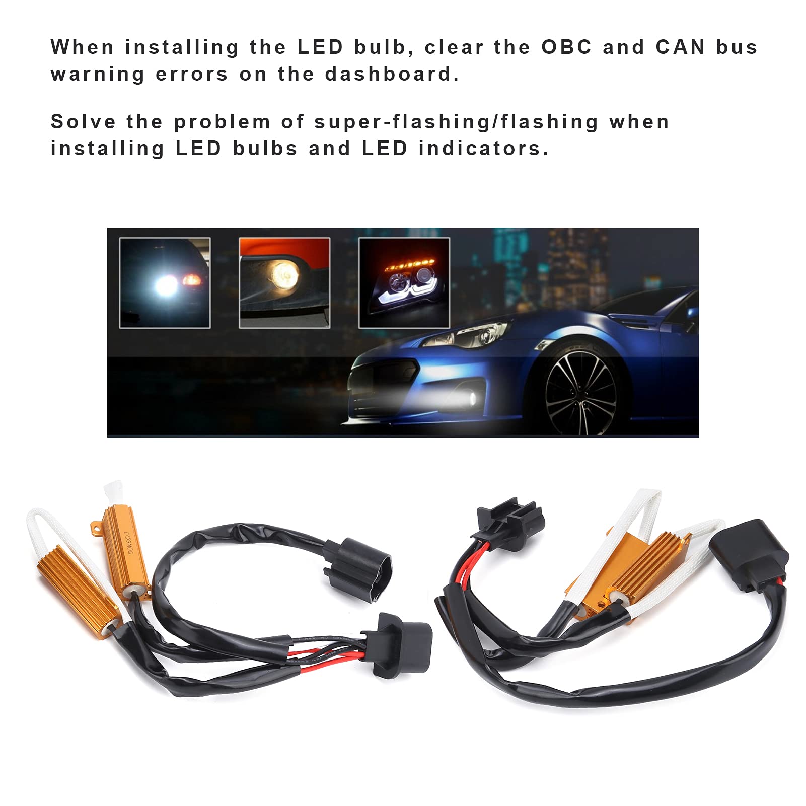 Akozon Rezystor Obciążenia, 2 Szt. 50W 6Ω Adapter Dekodera Rezystora LED H13 9008 do Kierunkowskazów/światła Przeciwmgielnego