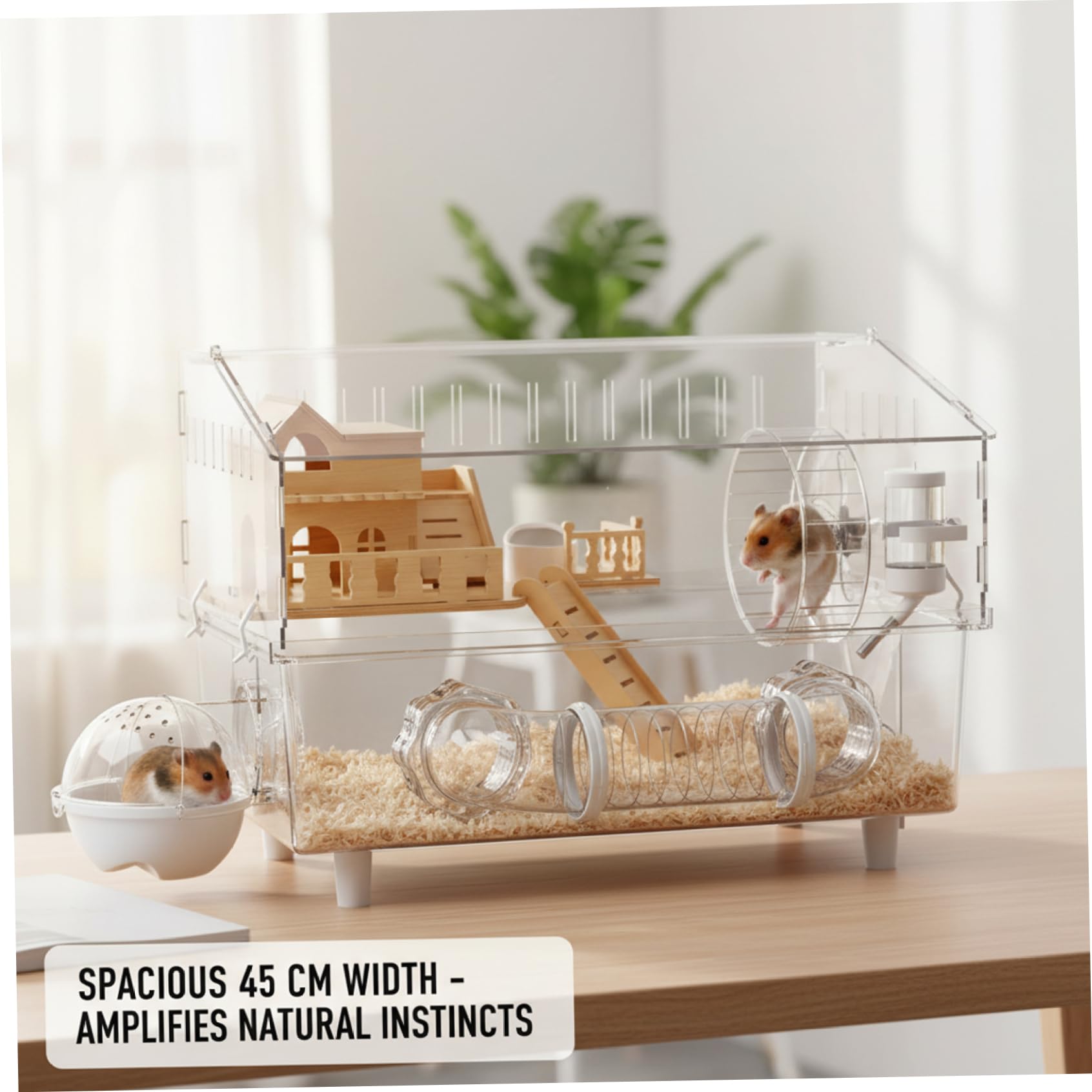 Jaula para hámster, Espacioso hábitat de hámster acrílico Transparente con Loft de Madera, diseño a Prueba de Escapes para hámsteres y Ratones.