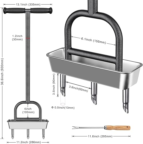 Vista 27 de Dolibest Aireador de extracción de césped, herramienta de acero inoxidable con 3 núcleos con agarre de goma suave, herramienta manual de aireación