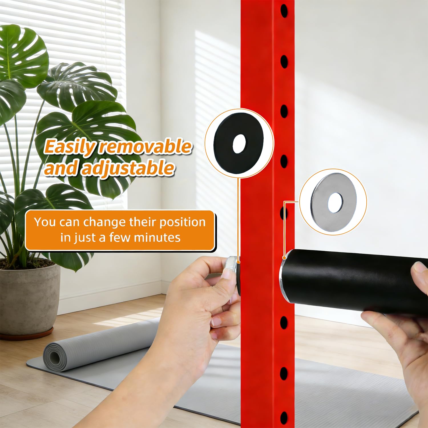 2-teiliges Set Squat Rack Aufbewahrungsstange für Langhantelstange 50mm, Kompatibel mit 26mm Säulen, Robustes Design und Einfache Montage