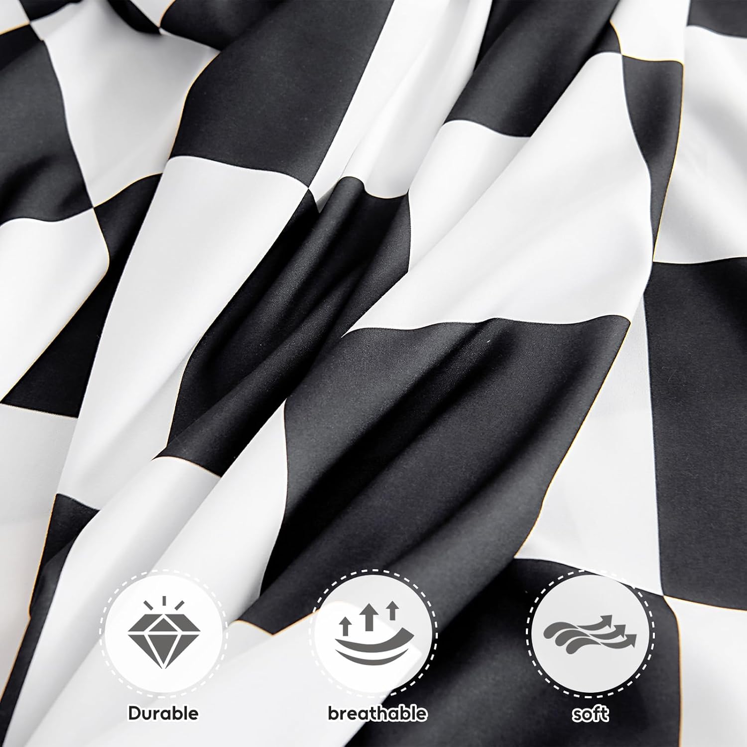 Twin Sheet Set Kids - Black&White Plaid 3 Pieces Soft Microfiber Cartoon Style Bedsheets for Boys Girls Teens, Oeko TEX Breathable 15 Inch Deep Pocket Sheets(Chequered Flag)