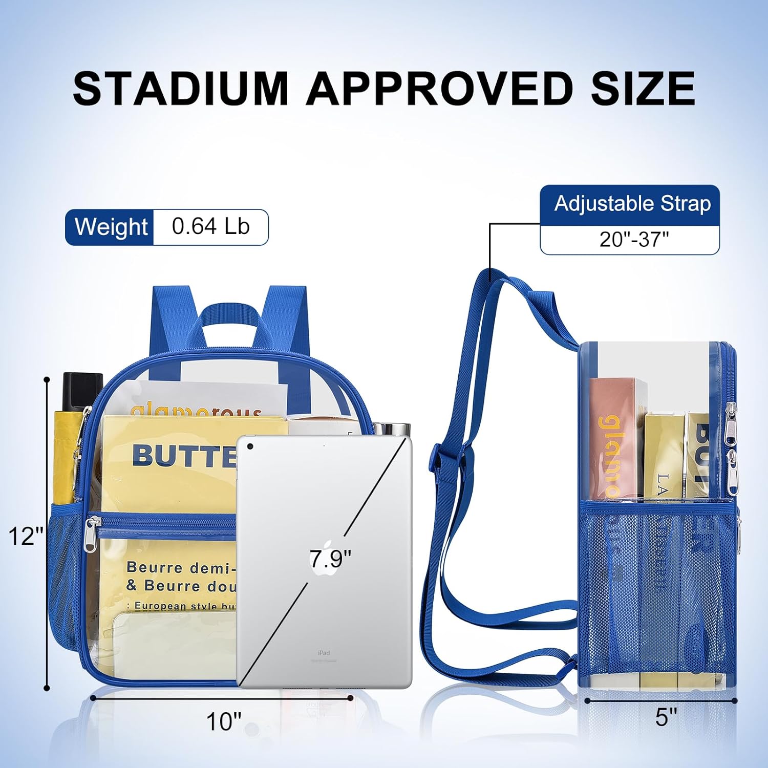Clear Backpack for Stadium Events 12x12x6 Sports Backpack Mini Small for Fan, Concert, Beach, Work, Travel & Sporting(Royal) - Image 3