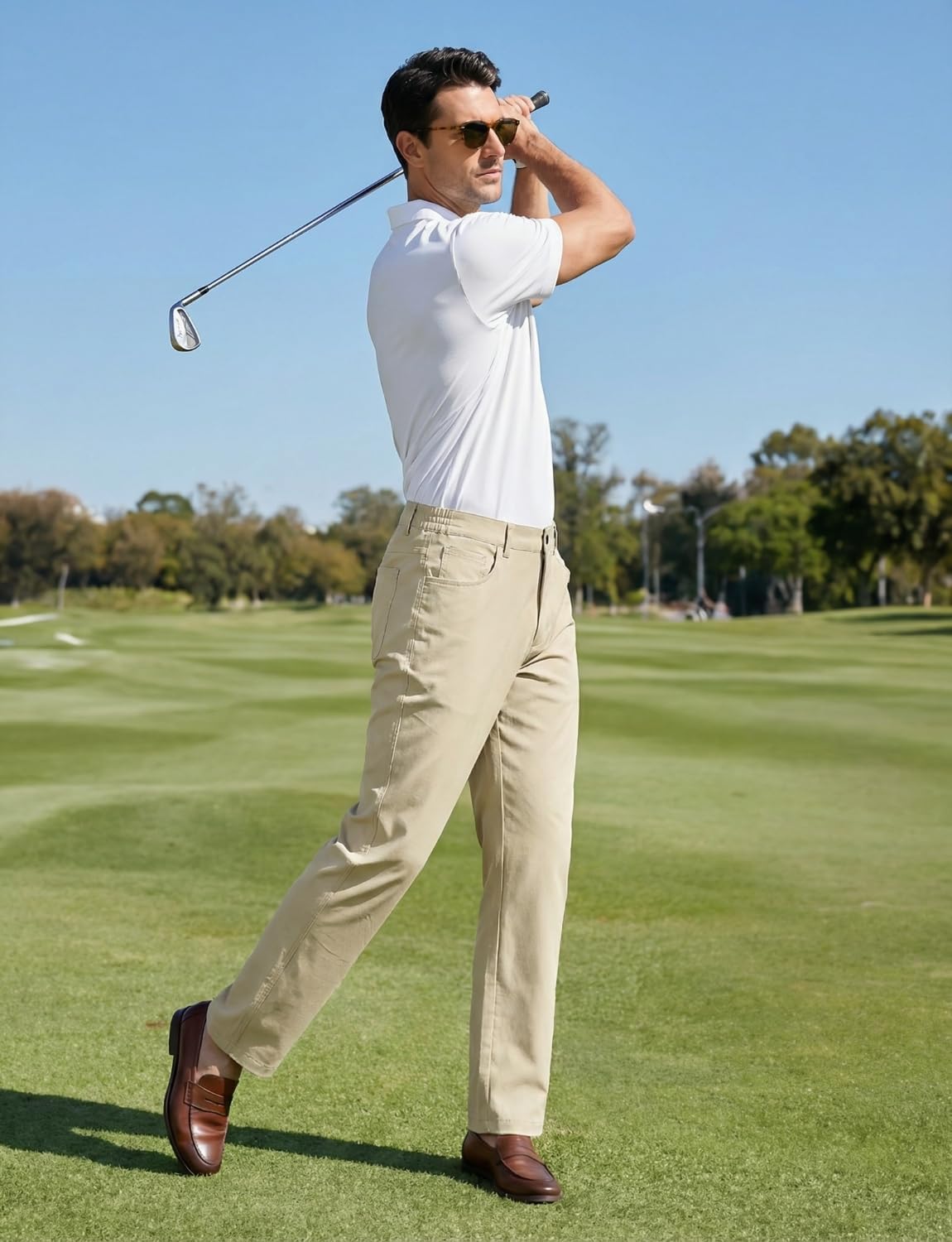 Mens Chino Pants, Stretchy Slim Fit Khaki Pants Wrinkle-Resistant Casual Dress Pants