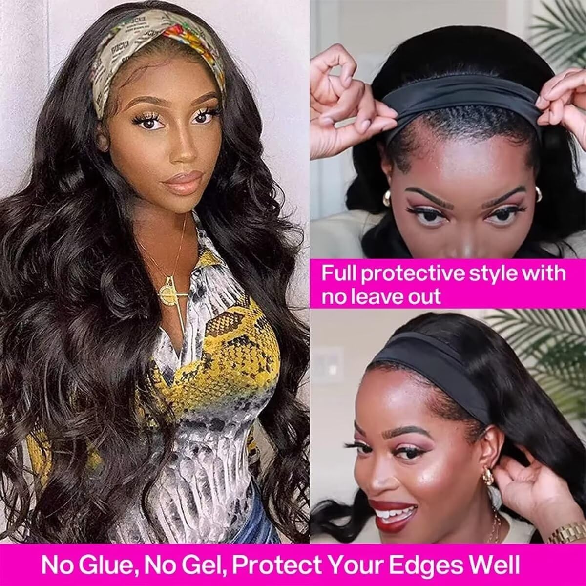 Perücke Mit Stirnband Echthaar Schwarz 22 Zoll Headband Wig Human Hair Body Wave Perücke Damen Echthaar Perücke Wear And Go Glueless Wigs Human Hair Brazilian Virgin Human Hair Wigs For Black Women