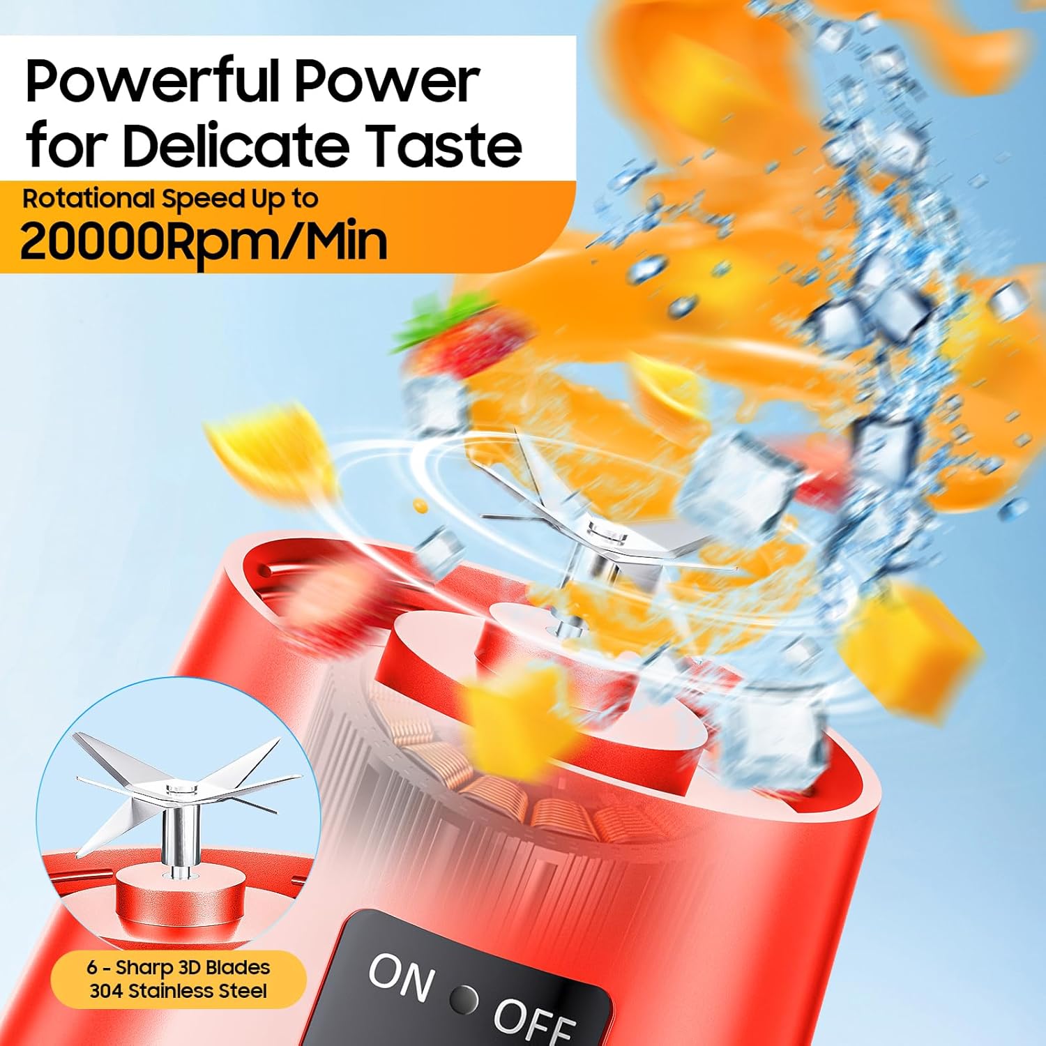 2026 Newly Upgraded Portable Smoothie Blender - Cordless Personal Blender Type-C Rechargeable, 13Oz Juice Cup BAP Free, 20,000Rpm Speed Powerful Blending, Freshly Squeezed in Sports/Office