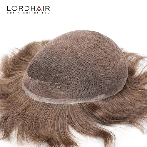 Miniatura 6 de Lordhair Toupee - Peluca de cabello humano europeo con encaje francés completo, tamaño base, 8 x 10 pulgadas, sistema de reemplazo de cabello para