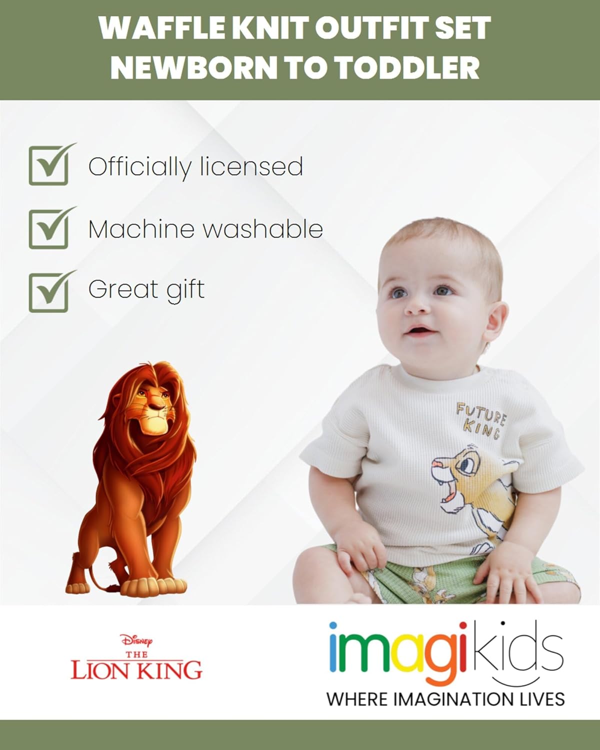 Disney Waffle Knit T-Shirt and Shorts Outfit Set Newborn to Little Kid Sizes (0-3 Months - 5) - Image 3