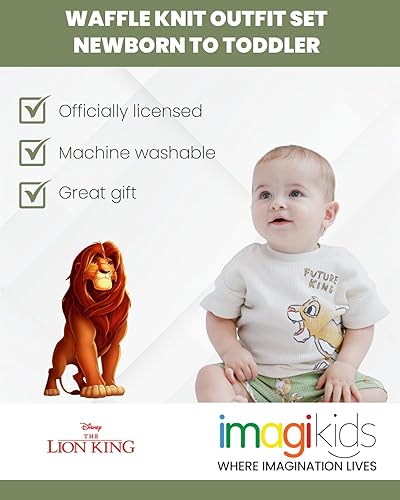 Miniatura 3 de Disney Mickey Mouse Rey León Donald Duck Simba Plutón - Conjunto de camiseta y pantalones cortos de punto gofre para recién nacidos hasta niños