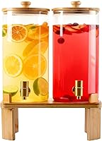 1.5 Gallon 2 Pack Glass Drink dispenser for parties,Beverage Dispenser With Wood Stand,Water Dispensers with spigot,lemonade dispenser,juice containers & water pitcher with lid