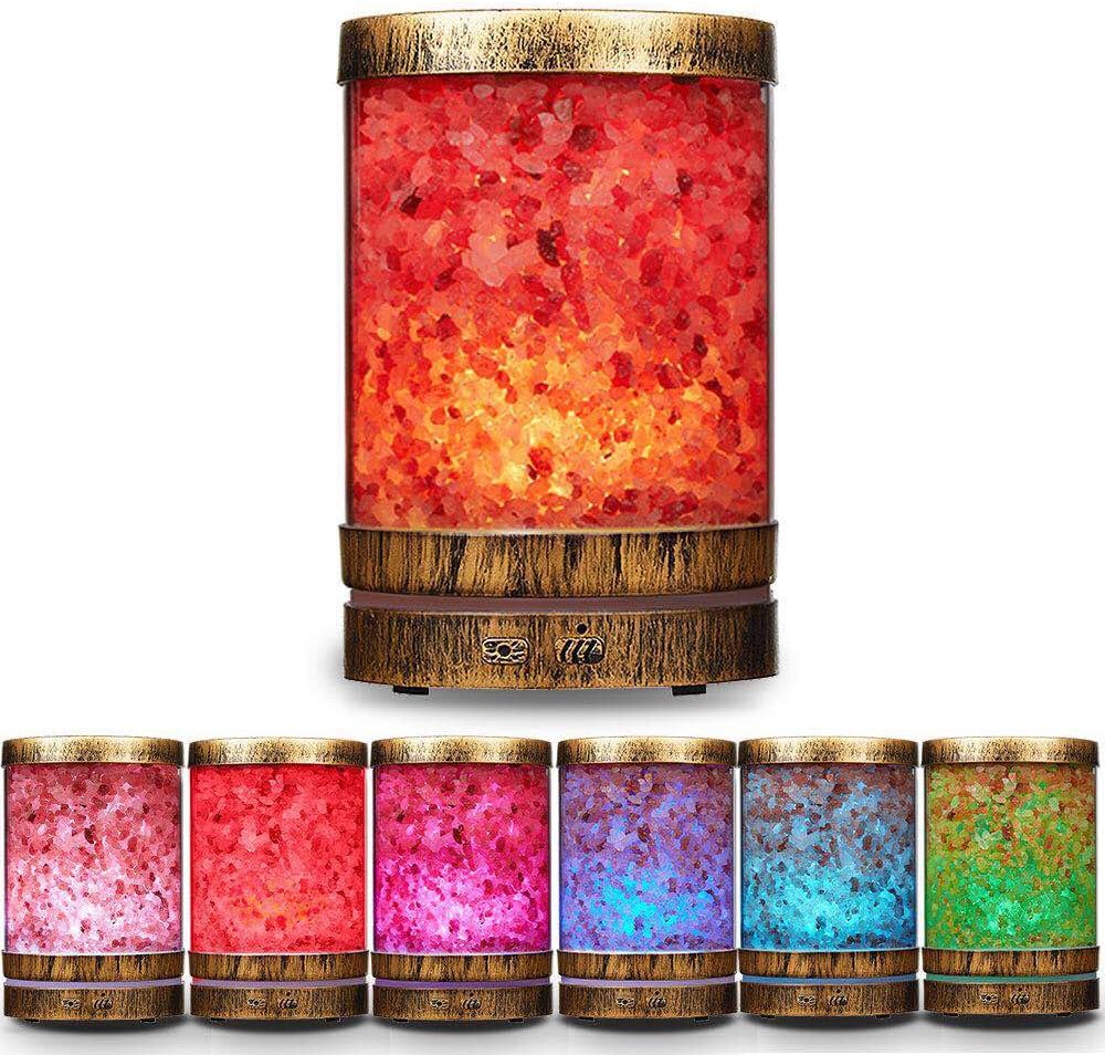 Essential Oil Diffuser, Cool Mist Humidifier, Himalayan Salt Lamp，Ultrasonic Aromatherapy Diffusers with 7 Changing Lights, Auto Shut-off Function