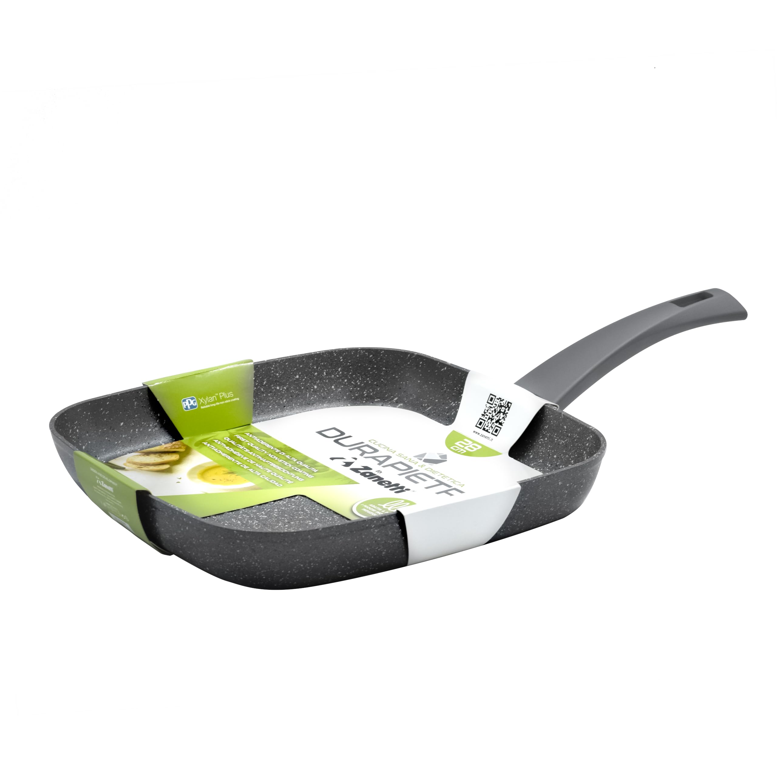 Poêle à Griller Zanetti DurapIETRA 28x28 Cm – Antiadhésif, Effet Pierre, Compatible Induction Et Tous Feux