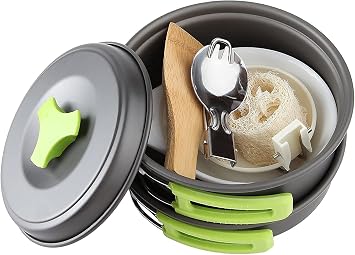 MalloMe 3 Liter Camping Cookware Mess Kit & Camping Stove Bundle...