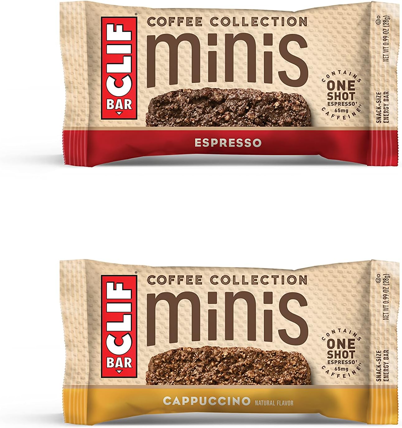 CLIF BARS Minis with 1 Shot of Espresso - Energy Bars Variety Pack - Cappuccino, Espresso Flavors - Coffee Collection - 65 mgs of Caffeine Per Bar (0.99 Oz Breakfast Bars, 30 Count)