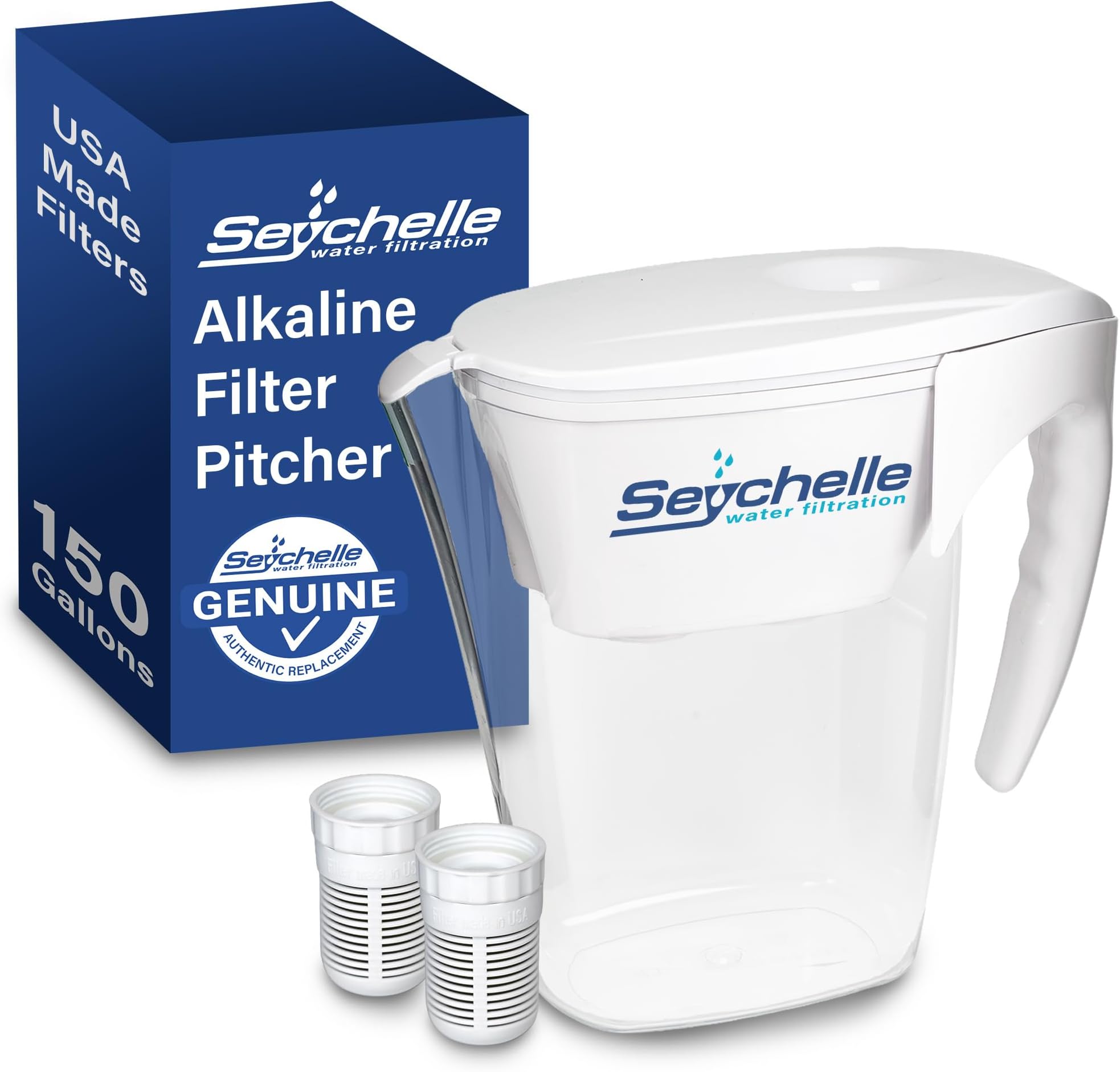 pH2O Alkaline Water Filter Pitcher - pH Enhancing Filtration - 200 Gallon Capacity - USA-Made Filter, 64oz