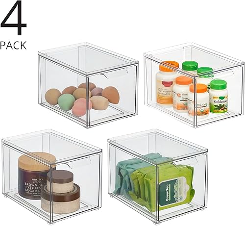 Miniatura 2 de mDesign Almacenamiento de baño apilable de plástico con cajón organizador extraíble para gabinete, tocador, estante, armario, armario u organización