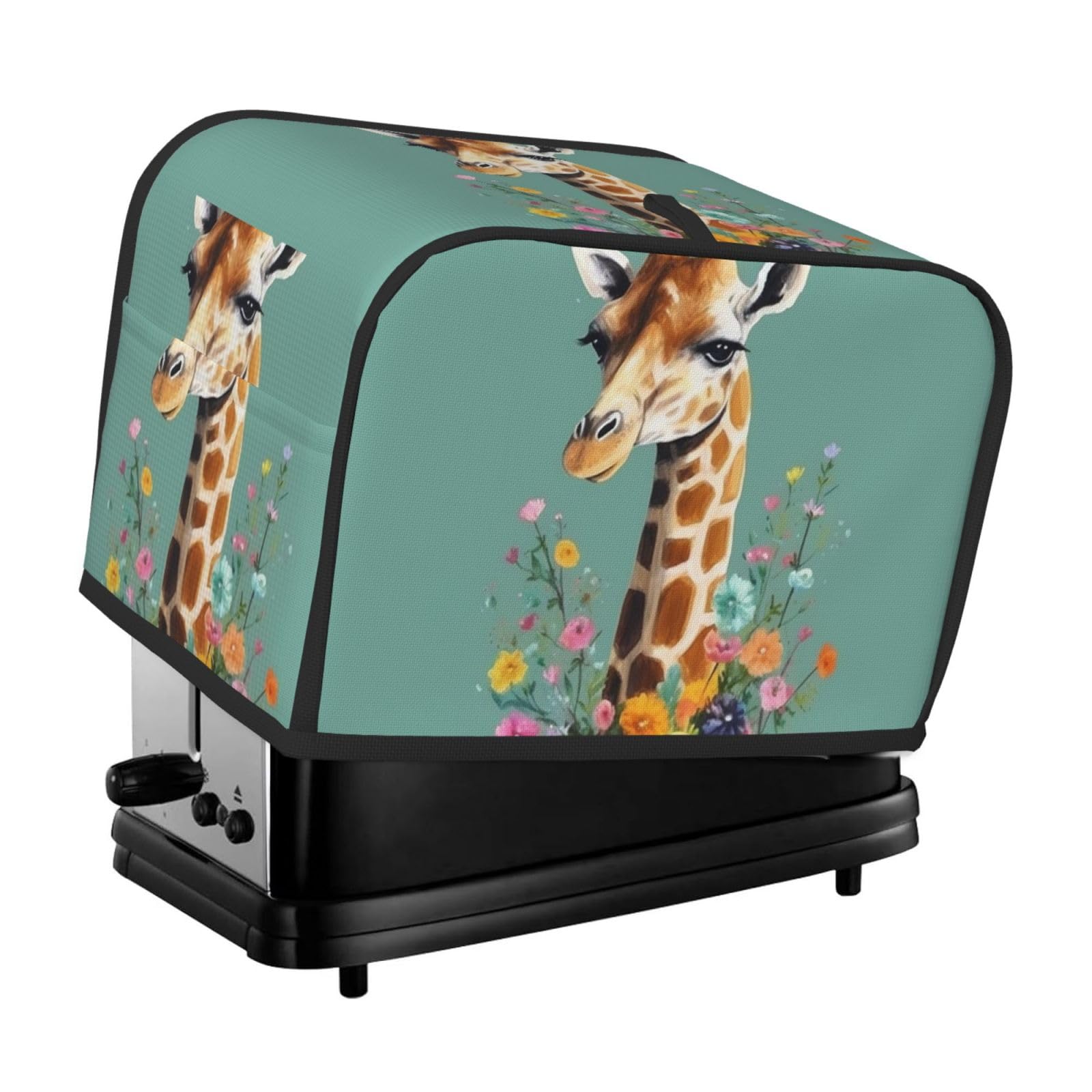 Fodpand Black Toaster Covers 2 Slice Giraffe With Flowers Bread Machine Cover Quilted Dustproof Toaster Cover Washable Bread Maker Protective For Kitchen Small Appliance