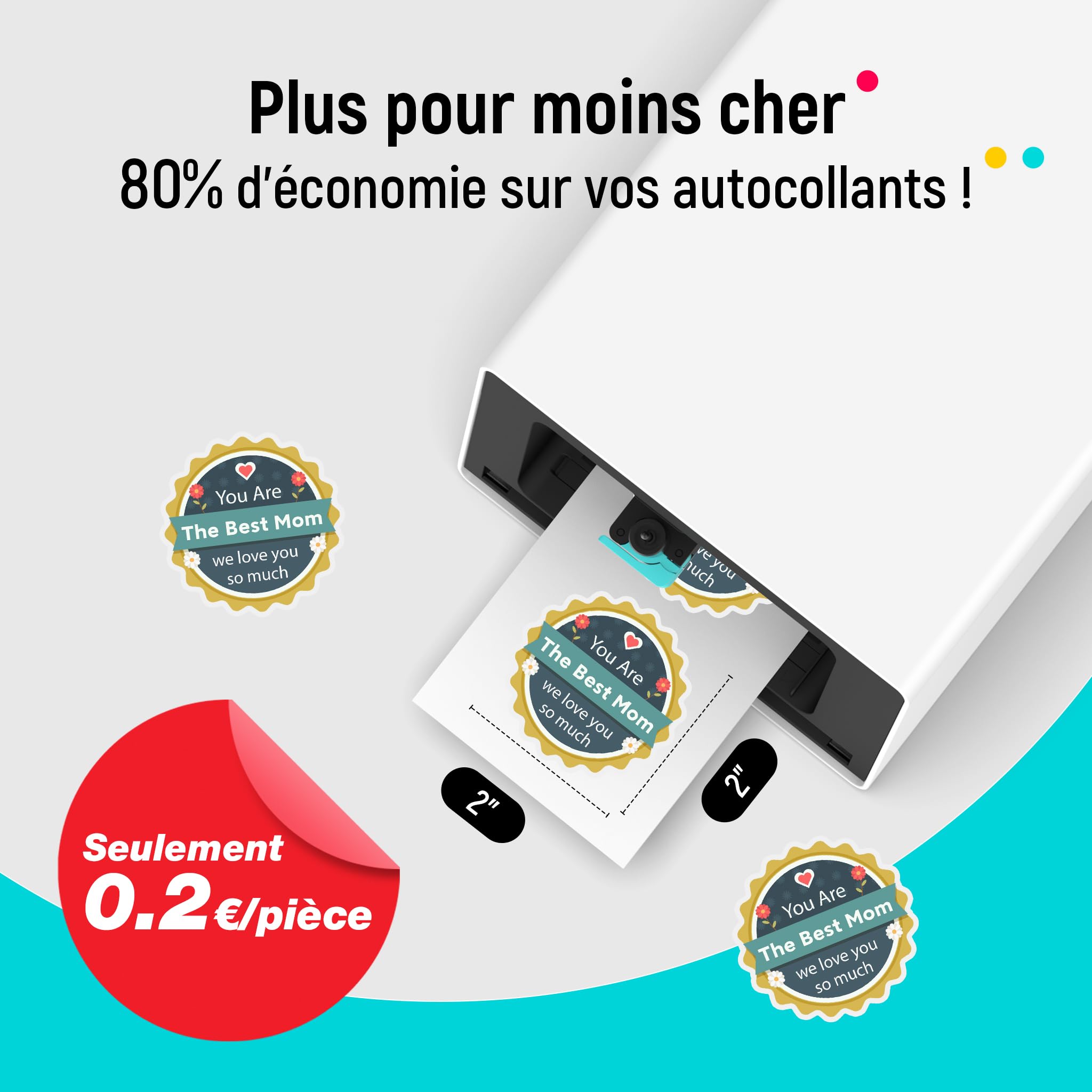 Liene Papier autocollant et cartouche (version à adhérence améliorée) – Comprend 2 recharges de cartouches d'encre et 72 feuilles de papier autocollant imprimable de 10,2 x 17,8 cm, sublimation