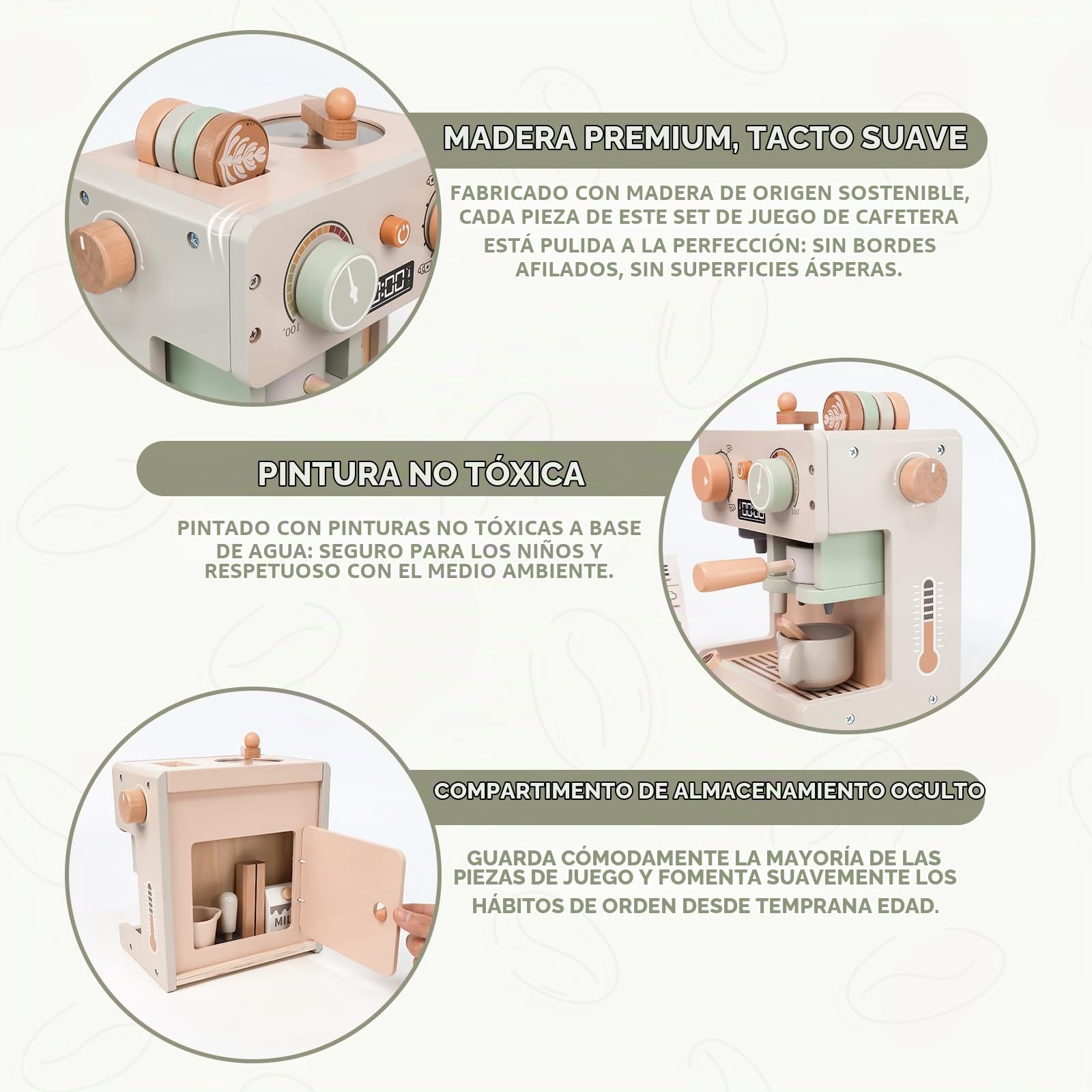 Máquina de Café de Madera de Juguete, Cafetera Juguetes de Madera Infantil，Juego de rol Comida Juguete, Accesorios de Cocina de Madera, Regalo para niños para Niñas y Niños